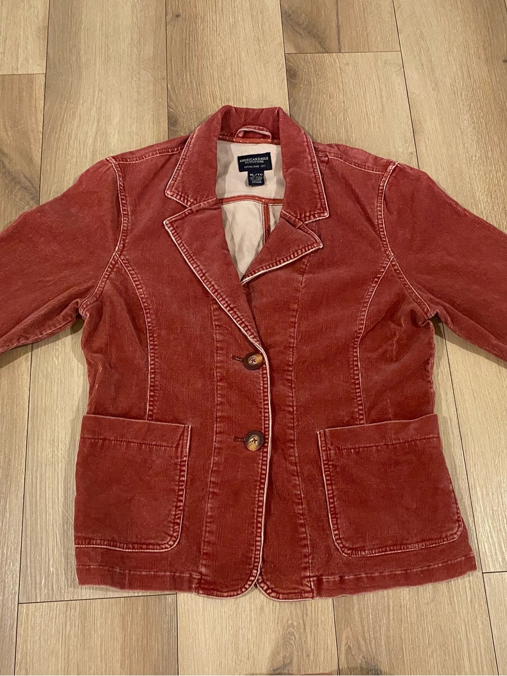VTG American Eagle Red Corduroy Blazer Jacket XL Brick Rust Boho Y2K